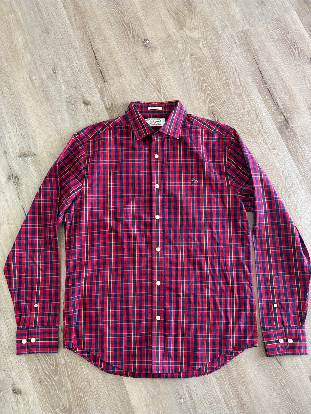 Original Penguin Red and Navy men’s medium Button-Down classic fit Shirt